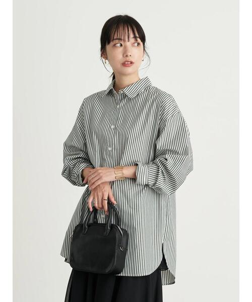 earth music&ecology（アースミュージックアンドエコロジー）の「ストライプオーバーシャツ ＊（シャツ/ブラウス・レディース・ブルー/グリーン/キャメル・FREE）」の13枚目の写真