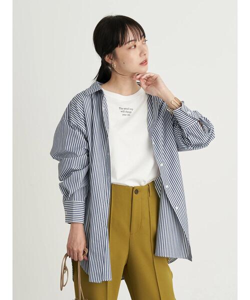 earth music&ecology（アースミュージックアンドエコロジー）の「ストライプオーバーシャツ ＊（シャツ/ブラウス・レディース・ブルー/グリーン/キャメル・FREE）」の8枚目の写真