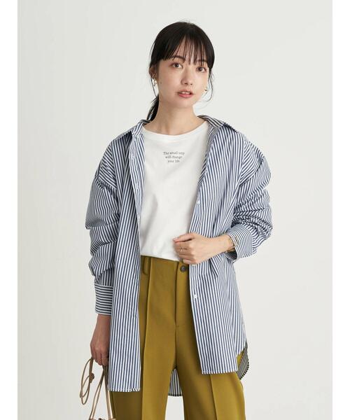 earth music&ecology（アースミュージックアンドエコロジー）の「ストライプオーバーシャツ ＊（シャツ/ブラウス・レディース・ブルー/グリーン/キャメル・FREE）」の14枚目の写真
