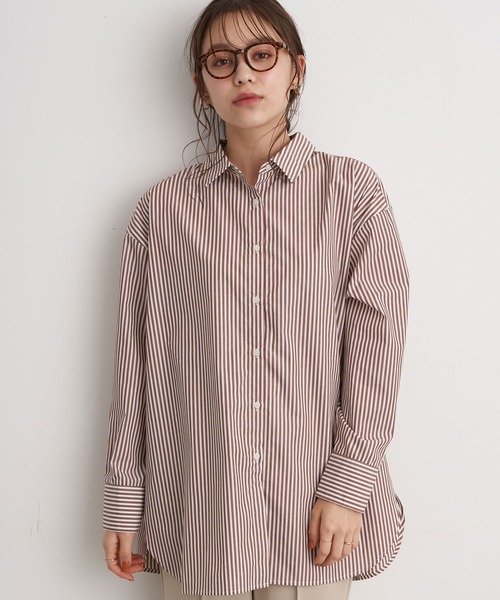 earth music&ecology（アースミュージックアンドエコロジー）の「ストライプオーバーシャツ ＊（シャツ/ブラウス・レディース・ブルー/グリーン/キャメル・FREE）」の3枚目の写真