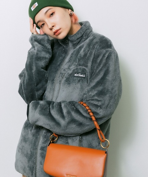 WILD THINGS（ワイルドシングス）の「WILDTHINGS / ワイルドシングス SHAGGY FLEECE JACKET フリースジャケット ブランドロゴ ポケット ユニセックス（ブルゾン・メンズ・チャコールグレー/ブラック・S/L/XL/M）」の6枚目の写真