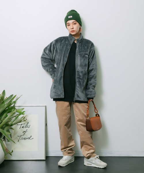 WILD THINGS（ワイルドシングス）の「WILDTHINGS / ワイルドシングス SHAGGY FLEECE JACKET フリースジャケット ブランドロゴ ポケット ユニセックス（ブルゾン・メンズ・チャコールグレー/ブラック・S/L/XL/M）」の9枚目の写真