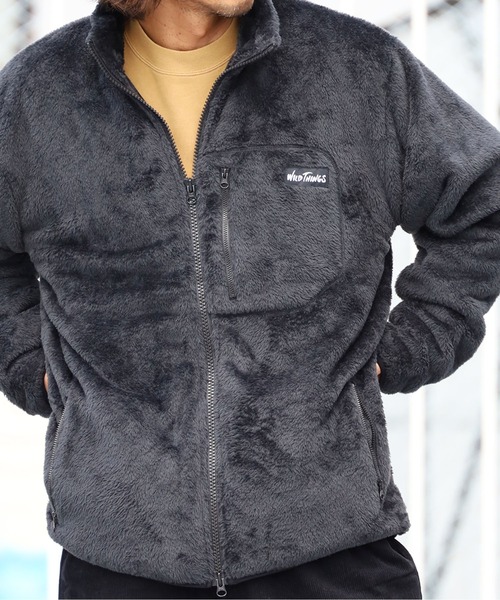 WILD THINGS（ワイルドシングス）の「WILDTHINGS / ワイルドシングス SHAGGY FLEECE JACKET フリースジャケット ブランドロゴ ポケット ユニセックス（ブルゾン・メンズ・チャコールグレー/ブラック・S/L/XL/M）」の8枚目の写真