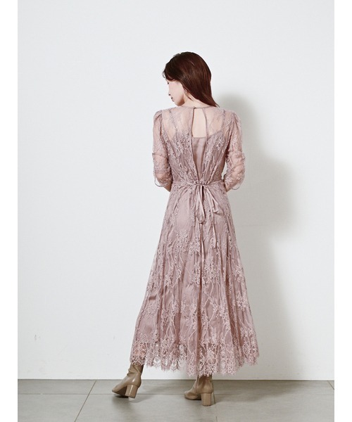 snidel スナイデル バックデザインレースワンピース ピンク 結婚式 SNIDEL（スナイデル）の「バックデザインレースワンピース