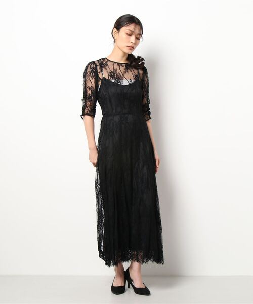 SNIDEL ブラック レース ワンピース スナイデル SNIDEL ボリュームフリルレースワンピース （BLK