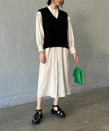 ECRIRE | 【miho.a.nicoコラボ】Vネックベスト+シャツOP(シャツワンピース)