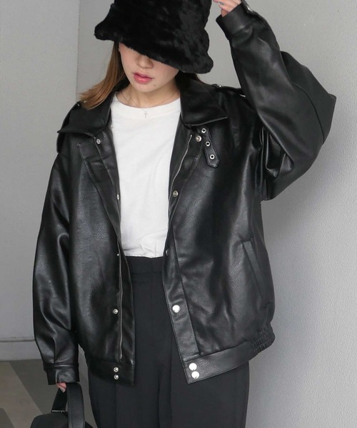 CORNERS（コーナーズ）の「フェイクレザーブルゾン（ブルゾン・レディース・ブラック・M）」の8枚目の写真