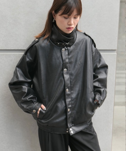 CORNERS（コーナーズ）の「フェイクレザーブルゾン（ブルゾン・レディース・ブラック・M）」の6枚目の写真