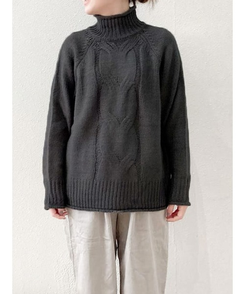 sm2rhythm（サマンサモスモスリズム）の「ケーブルタートルニット（ニット/セーター・レディース・ベージュ/ネイビー/ブルー・ﾌﾘ-）」の3枚目の写真