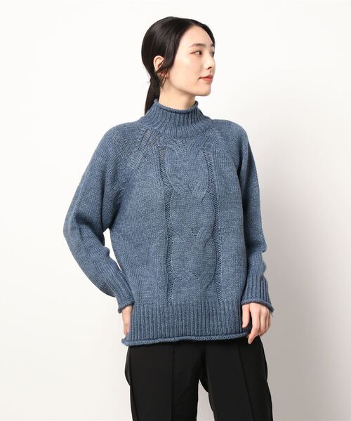 sm2rhythm（サマンサモスモスリズム）の「ケーブルタートルニット（ニット/セーター・レディース・ベージュ/ネイビー/ブルー・ﾌﾘ-）」の7枚目の写真