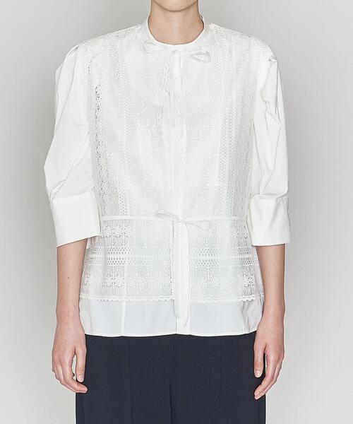 ASTRAET(アストラット)の「<ASTRAET(アストラット)>PE レース ノースリーブボレロ(シャツ/ブラウス・レディース・ホワイト/ブラック・FREE)」の3枚目の写真