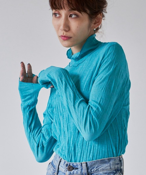 Auntie Rosa Holiday（アンティローザホリデー）の「シアーインナータートル（Tシャツ/カットソー・レディース・ブラック/ライトブルー/ブルー/ピンク/オレンジ/ホワイト/カーキ/オフホワイト・FREE）」の5枚目の写真