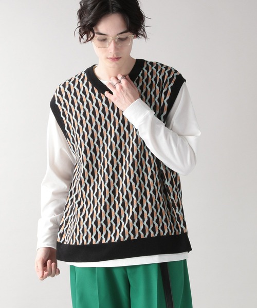 RAGEBLUE（レイジブルー）の「柄ニットVベスト/264759（ベスト・メンズ・ブラック/ベージュ・MEDIUM/LARGE）」の5枚目の写真
