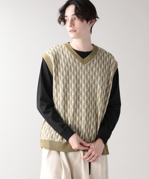 RAGEBLUE（レイジブルー）の「柄ニットVベスト/264759（ベスト・メンズ・ブラック/ベージュ・MEDIUM/LARGE）」の8枚目の写真