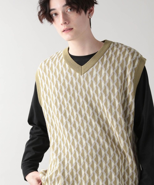 RAGEBLUE（レイジブルー）の「柄ニットVベスト/264759（ベスト・メンズ・ブラック/ベージュ・MEDIUM/LARGE）」の9枚目の写真
