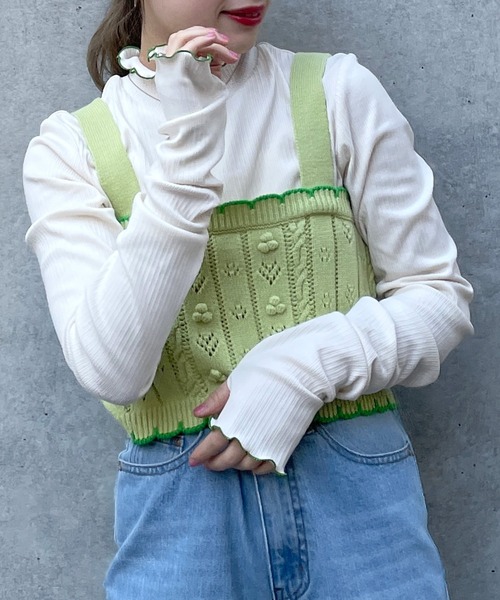 w closet（ダブルクローゼット）の「ランダムテレコフィンガーホールプルオーバー（Tシャツ/カットソー・レディース・アイボリー/イエロー/サックスブルー系1/ブラック・FREE）」の2枚目の写真