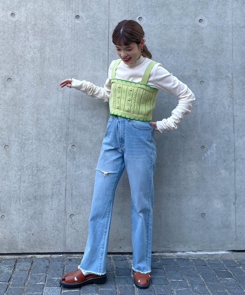 w closet（ダブルクローゼット）の「ランダムテレコフィンガーホールプルオーバー（Tシャツ/カットソー・レディース・アイボリー/イエロー/サックスブルー系1/ブラック・FREE）」の11枚目の写真