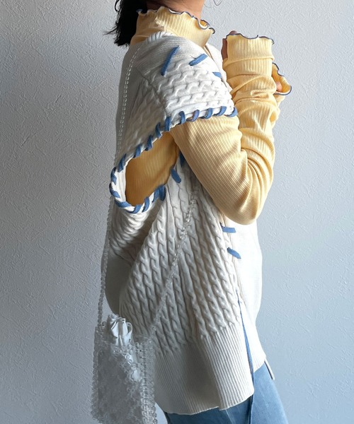 w closet（ダブルクローゼット）の「ランダムテレコフィンガーホールプルオーバー（Tシャツ/カットソー・レディース・アイボリー/イエロー/サックスブルー系1/ブラック・FREE）」の15枚目の写真