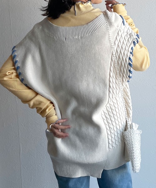 w closet（ダブルクローゼット）の「ランダムテレコフィンガーホールプルオーバー（Tシャツ/カットソー・レディース・アイボリー/イエロー/サックスブルー系1/ブラック・FREE）」の19枚目の写真