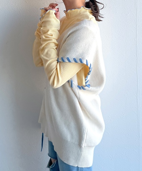 w closet（ダブルクローゼット）の「ランダムテレコフィンガーホールプルオーバー（Tシャツ/カットソー・レディース・アイボリー/イエロー/サックスブルー系1/ブラック・FREE）」の20枚目の写真