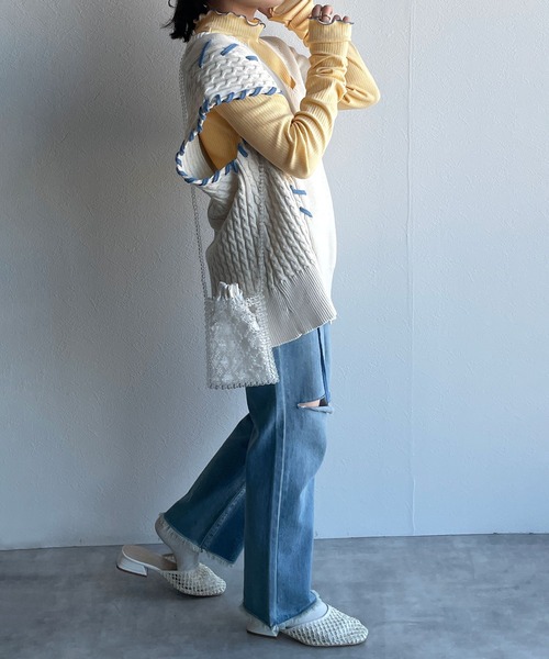 w closet（ダブルクローゼット）の「ランダムテレコフィンガーホールプルオーバー（Tシャツ/カットソー・レディース・アイボリー/イエロー/サックスブルー系1/ブラック・FREE）」の21枚目の写真