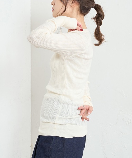 PUAL CE CIN（ピュアルセシン）の「綿針抜きロングスリーブ（Tシャツ/カットソー・レディース・ブラック/グレー/オフホワイト/ミント・FREE）」の6枚目の写真