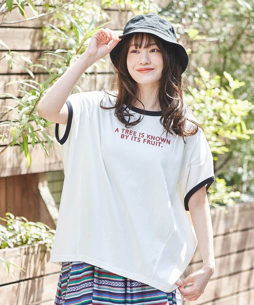 CUBE SUGAR（キューブシュガー）の「速乾ドライMVSドルマンスリーブロゴリンガーTシャツ（Tシャツ/カットソー・レディース・サーモンピンク/ブルー/ブラック/ホワイト・M）」の2枚目の写真