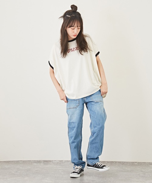 CUBE SUGAR（キューブシュガー）の「速乾ドライMVSドルマンスリーブロゴリンガーTシャツ（Tシャツ/カットソー・レディース・サーモンピンク/ブルー/ブラック/ホワイト・M）」の7枚目の写真