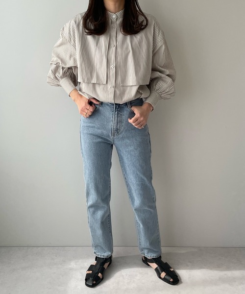 LE MORE（リモア）の「バンドカラーケープカラーブラウス（シャツ/ブラウス・レディース・ホワイト/ライトブルー/ベージュ/ピンク/オレンジ/ブルー・FREE）」の14枚目の写真