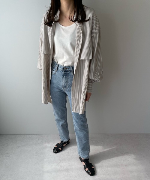 LE MORE（リモア）の「バンドカラーケープカラーブラウス（シャツ/ブラウス・レディース・ホワイト/ライトブルー/ベージュ/ピンク/オレンジ/ブルー・FREE）」の15枚目の写真