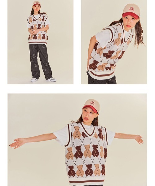 AQO STUDIO SPACE(アコスタジオスペース)の「【AQO STUDIO SPACE】BEAR ARGYLE KNIT VEST / アコスタジオスペース ベアー アーガイル ニット ベスト / UNISEX(ベスト・レディース・ネイビー/アイボリー/スカイブルー・FREE)」の14枚目の写真