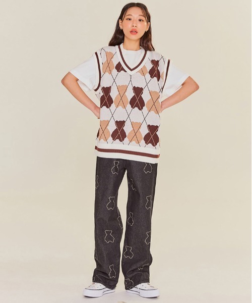 AQO STUDIO SPACE(アコスタジオスペース)の「【AQO STUDIO SPACE】BEAR ARGYLE KNIT VEST / アコスタジオスペース ベアー アーガイル ニット ベスト / UNISEX(ベスト・レディース・ネイビー/アイボリー/スカイブルー・FREE)」の7枚目の写真