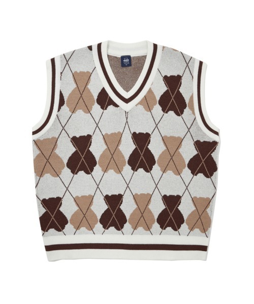 AQO STUDIO SPACE(アコスタジオスペース)の「【AQO STUDIO SPACE】BEAR ARGYLE KNIT VEST / アコスタジオスペース ベアー アーガイル ニット ベスト / UNISEX(ベスト・レディース・ネイビー/アイボリー/スカイブルー・FREE)」の4枚目の写真