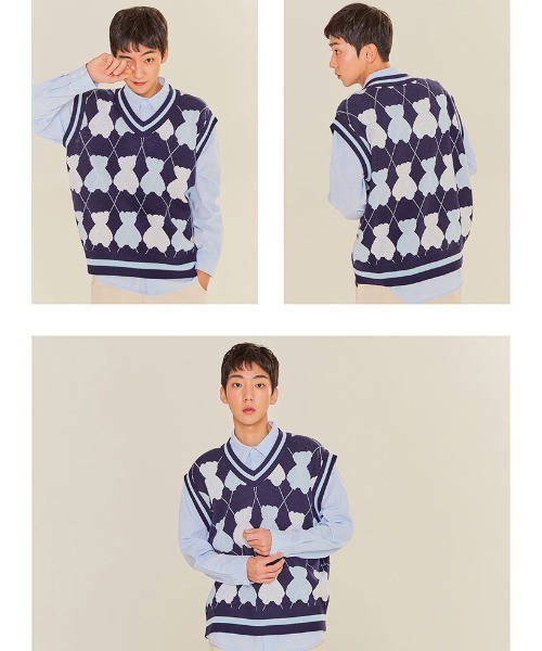 AQO STUDIO SPACE(アコスタジオスペース)の「【AQO STUDIO SPACE】BEAR ARGYLE KNIT VEST / アコスタジオスペース ベアー アーガイル ニット ベスト / UNISEX(ベスト・レディース・ネイビー/アイボリー/スカイブルー・FREE)」の21枚目の写真