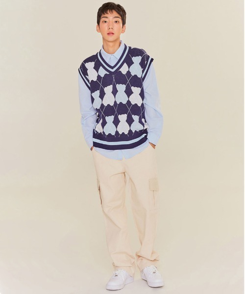 AQO STUDIO SPACE(アコスタジオスペース)の「【AQO STUDIO SPACE】BEAR ARGYLE KNIT VEST / アコスタジオスペース ベアー アーガイル ニット ベスト / UNISEX(ベスト・レディース・ネイビー/アイボリー/スカイブルー・FREE)」の6枚目の写真