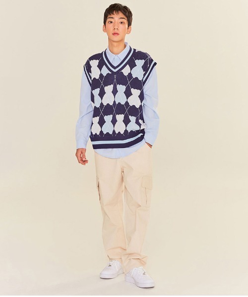 AQO STUDIO SPACE(アコスタジオスペース)の「【AQO STUDIO SPACE】BEAR ARGYLE KNIT VEST / アコスタジオスペース ベアー アーガイル ニット ベスト / UNISEX(ベスト・レディース・ネイビー/アイボリー/スカイブルー・FREE)」の13枚目の写真