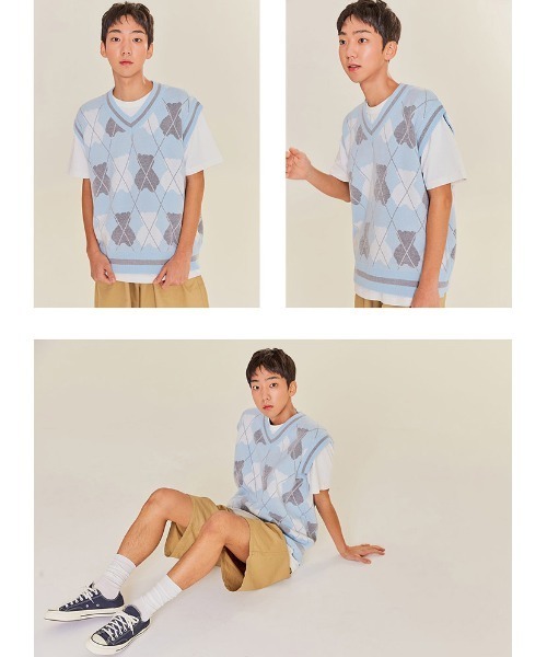 AQO STUDIO SPACE(アコスタジオスペース)の「【AQO STUDIO SPACE】BEAR ARGYLE KNIT VEST / アコスタジオスペース ベアー アーガイル ニット ベスト / UNISEX(ベスト・レディース・ネイビー/アイボリー/スカイブルー・FREE)」の12枚目の写真