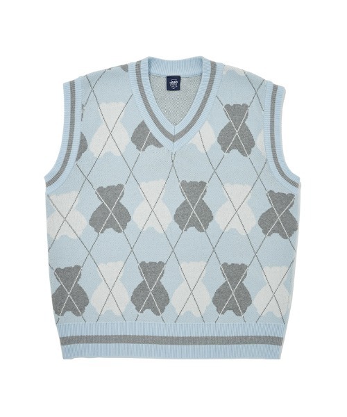 AQO STUDIO SPACE(アコスタジオスペース)の「【AQO STUDIO SPACE】BEAR ARGYLE KNIT VEST / アコスタジオスペース ベアー アーガイル ニット ベスト / UNISEX(ベスト・レディース・ネイビー/アイボリー/スカイブルー・FREE)」の20枚目の写真