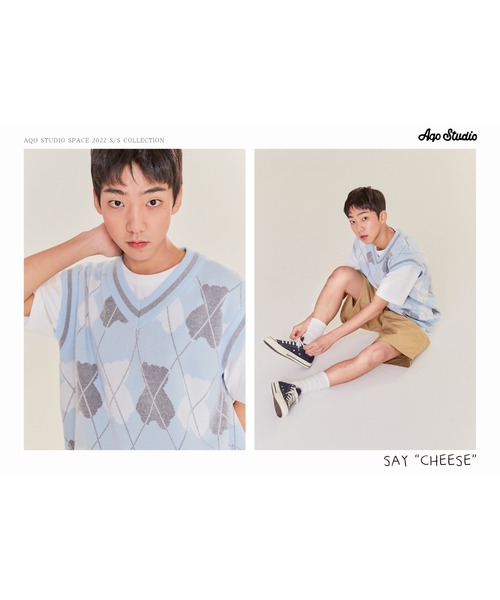 AQO STUDIO SPACE(アコスタジオスペース)の「【AQO STUDIO SPACE】BEAR ARGYLE KNIT VEST / アコスタジオスペース ベアー アーガイル ニット ベスト / UNISEX(ベスト・レディース・ネイビー/アイボリー/スカイブルー・FREE)」の22枚目の写真