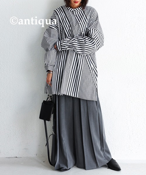 antiqua（アンティカ）の「綿混素材袖タック入りストライプシャツ（シャツ/ブラウス・メンズ・ブルー/ブラック・FREE）」の16枚目の写真