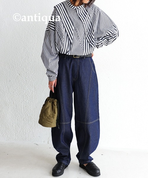 antiqua（アンティカ）の「綿混素材袖タック入りストライプシャツ（シャツ/ブラウス・メンズ・ブルー/ブラック・FREE）」の11枚目の写真