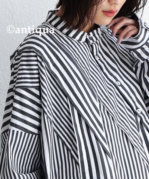 antiqua（アンティカ）の「綿混素材袖タック入りストライプシャツ（シャツ/ブラウス・メンズ・ブルー/ブラック・FREE）」の13枚目の写真