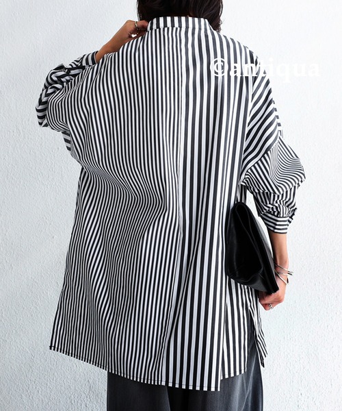 antiqua（アンティカ）の「綿混素材袖タック入りストライプシャツ（シャツ/ブラウス・メンズ・ブルー/ブラック・FREE）」の14枚目の写真