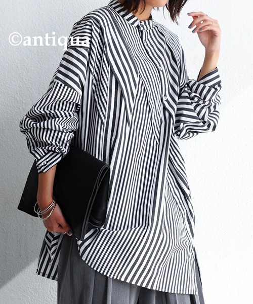 antiqua（アンティカ）の「綿混素材袖タック入りストライプシャツ（シャツ/ブラウス・メンズ・ブルー/ブラック・FREE）」の15枚目の写真