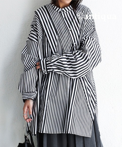 antiqua（アンティカ）の「綿混素材袖タック入りストライプシャツ（シャツ/ブラウス・メンズ・ブルー/ブラック・FREE）」の17枚目の写真