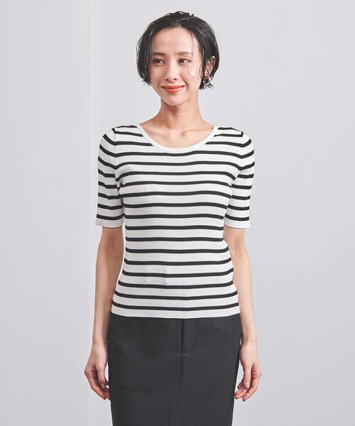 UNITED ARROWS（ユナイテッドアローズ）の「＜UNITED ARROWS＞C/P Uネック ニット W（ニット/セーター・レディース・ホワイト/ブラック/その他1・FREE）」の4枚目の写真