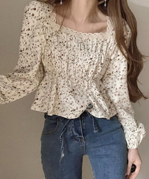 小花柄シャーリングブラウス