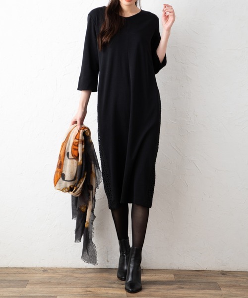 aunt lily(アントリリー)の「サイドレースアクセントワンピース(ワンピース・レディース・ブラック/ダークベージュ・M/L/LL/3L/S)」の4枚目の写真