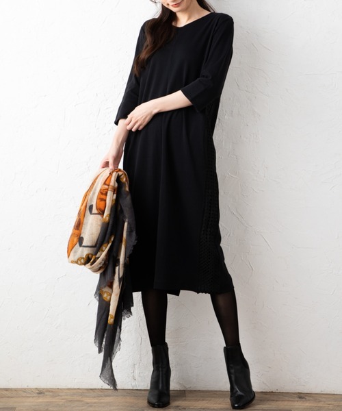 aunt lily(アントリリー)の「サイドレースアクセントワンピース(ワンピース・レディース・ブラック/ダークベージュ・M/L/LL/3L/S)」の6枚目の写真