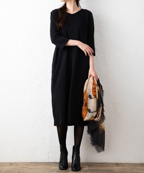 aunt lily(アントリリー)の「サイドレースアクセントワンピース(ワンピース・レディース・ブラック/ダークベージュ・M/L/LL/3L/S)」の7枚目の写真